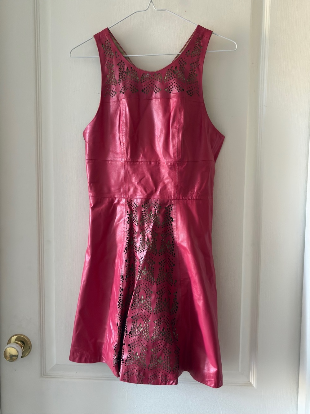 Parker Girls' Fuchsia Faux Leather Dress with Laser-Cut Panels